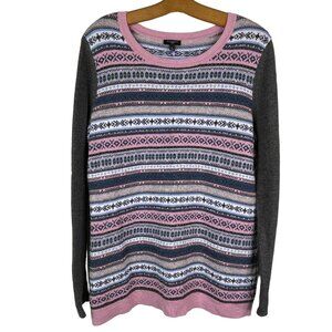Talbots Sweater Fair Isle Pullover Lambswool Blend Long Sleeve Cozy Size X Pink